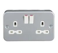 Mr. Gadget's Solutions 2 Gang Double Mains Metal Clad Switched Socket Outlet 13A - BS 1363 Certified, For UK Use Only