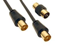 Mr. Gadget's Solutions® 2m Coaxial TV Aerial Cable Extension RF Fly Lead Digital Male to Male Coax Cable with Female Coupler - Black