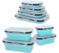 Mr.Gadget's Solutions 4 Pack Collapsible Silicone Food Storage Containers with Lids, Freezer & Dishwasher Safe, Foldable Lunch Box for Camper, Leftovers, Snacks, Meals-Blue