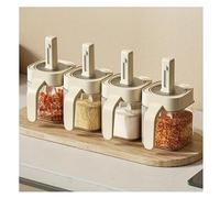 Mr.Gadget's Solutions 4-Piece Spice Jar Set with Built-In Measuring Spoons - Modular Seasoning Containers, Airtight Countertop Spice Organizer for Kitchen & Dining