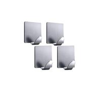 Mr.Gadget's Solutions 4PC Stainless Steel Large Size Self Adhesive Square-Shaped Bath Towel Hanging Sliver Chrome Sticky Hooks for Bathrooms, Kitchen No Drill Easy Organization & Installation