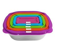 Mr.Gadget's Solutions 5-Piece Plastic Food Storage Container Set with Lids - Leak Proof, Airtight, BPA-Free, Space-Saving Design - Multicolour Kitchen Organizers for Pantry, Fridge, and Freezer