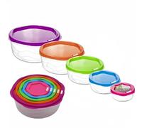 Mr.Gadget's Solutions 5-Piece Vibrant Multi-Coloured Hexagonal Food Storage Bowl Set - BPA-Free and Space -Saving, 5 Sizes For Organized Living Complete Food Storage Solution