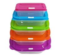 Mr.Gadget's Solutions 5 Pieces Food Containers with Lids, Reusable Rectangular Bowls Stackable Plastic Food Storage Box, Airtight Food Storage Container Set- Vibrant Colors