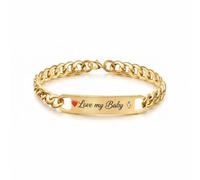 Mr.Gadget's Solutions Baby Name Bar ID Bracelet Gold Plated Personalized Baby Gifts 16k Gold Dainty Hand Stamp Customized Newborn to Children First Birthday Great Gift - (GOLD)