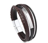 Mr.Gadget's Solutions Black/Brown Multilayer Braided Leather Bracelet Stainless Steel Man Alloy Magnetic Clasp Bracelets Jewelry (Brown)
