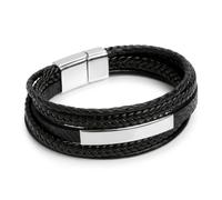 Mr.Gadget's Solutions Black/Brown Multilayer Braided Leather Bracelet Stainless Steel Man Alloy Magnetic Clasp Bracelets Jewelry (Black)