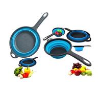 Mr.Gadget's Solutions Collapsible Silicone Colander, 34.5cm Length, Grey/Blue, Foldable Kitchen Strainer with Handle