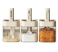 Mr.Gadget's Solutions Countertop 4-in-1 Airtight Seasoning Containers Set With Handles- Expansion Design Compact Jar Set Built-In Clip-On Measuring Spoons Transparent Body