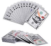 Mr. Gadget's Solutions Dollar Silver Plated Playing Cards Waterproof Plastic Novelty Poker Cards For Game & Tricks Tool For Family Fun Party & Gift