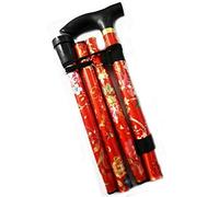 Mr Gadget's Solutions Easy Adjustable Folding flower Design Walking Stick Durable Lightweight Portable Hand Walking Stick - Comfortable T Handles, Red