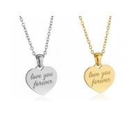 Mr.Gadget's Solutions Engraved Silver/Gold Stainless Steel Heart Necklace Pendant - Personalized Jewelry Gift for Women, Mom, Girlfriend, or Couples (Gold)
