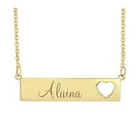 Mr.Gadget's Solutions Heart Cutout Name Bar Necklace Single Side Personalized Stainless Steel Rectangle Pendant with Custom Names, Couple Initials & Date Gift For Couples. (Gold)
