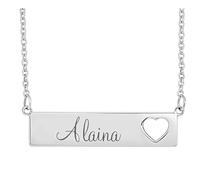 Mr.Gadget's Solutions Heart Cutout Name Bar Necklace Single Side Personalized Stainless Steel Rectangle Pendant with Custom Names, Couple Initials & Date Gift For Couples. (Silver)