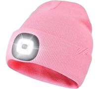 Mr. Gadget's Solutions LED Beanie with Light,Unisex Hands Free 4 LED Headlamp Cap Winter Knitted Night Lighted Hat Flashlight Women Men Gifts-Pink