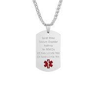 Mr.Gadget's Solutions Medical Alert Necklace Custom Engraving Stainless Steel ID Tag Pendant for Men Women (Silver)
