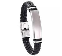 Mr.Gadget's Solutions Men’s Bold Braided Leather Bracelet - Custom Engraved Stainless Steel Bar - Rugged Nautical Statement Design - Secure Mechanical Clasp Gift for Men