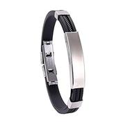 Mr.Gadget's Solutions Men’s Industrial Cable Detail Bracelet - Custom Engraved Stainless Steel ID Bar - Rugged Multi-Textured Silicone & Steel Design - Life-Proof Personalised Men’s Gift