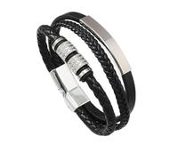 Mr.Gadget's Solutions Men’s Leather Bracelet with Stainless Steel Clasp - Black Braided Leather Cuff Bracelet for Men - Durable Wrist Accessories Jewelry Gift for Husband, Boyfriend, Dad