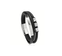 Mr.Gadget's Solutions Men’s Triple-Strand Braided Leather Bracelet - Custom Engraved Alloy Titanium Steel Bar - Multi-Layered Nautical Design - Secure Magnetic Clasp Statement Jewelry