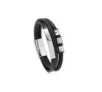 Mr.Gadget's Solutions Men’s Triple-Strand Braided Leather Bracelet - Custom Engraved Stainless Steel Bar - Multi-Layered Nautical Design - Secure Magnetic Clasp Statement Jewelry