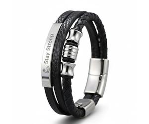 Mr.Gadget's Solutions Mens Leather Bracelet 21cm - Braided Leather Wristband with Stainless Steel Clasp, Fashion Jewelry Gift for Men, Boyfriend, Husband, Dad