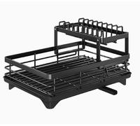 Mr.Gadget's Solutions Modern Dish Rack with Drainage System Stainless Steel 2-Tier Countertop Organizer Plates, Bowls & Glasses Holder Black
