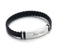 Mr.Gadget's Solutions Personalised Black Braided Leather Bracelet with Silver Stainless Steel Engraving Bar - Custom Name Date ID Wristband - Mens Magnetic Clasp - Gift for Husband Boyfriend Dad