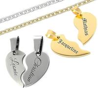 Mr.Gadget's Solutions Personalised Engraved 2-Piece Stainless Steel Pendant, Split Heart Necklace, Friendship Chains, With 40 cm Chain for Men & Women, Silver & Gold, Customisable (Gold)