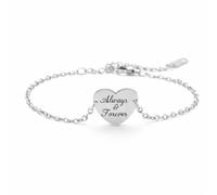 Mr.Gadget's Solutions Personalised Free engraved Heart Charm Bracelet - Custom Name Engraving, Adjustable Delicate Chain, Gold/Silver Stainless Steel, Meaningful Gift for Women (Silver)