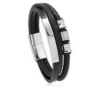 Mr.Gadget's Solutions Personalized Black Leather Bracelet for Men Women - Custom Engraved Stainless Steel ID Bar Bracelet - Multi Layer Braided Wristband