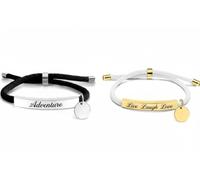 Mr.Gadget's Solutions Personalized Couple Bracelets - Custom Engraving Name ID Braided Adjustable Matching Couples Bracelets Gift for Men Women Christmas Gifts (Silver)