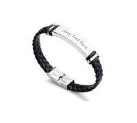Mr.Gadget's Solutions Personalized Engraved Braided Leather Bracelet for Men - Custom Name Stainless Steel ID Bracelet, Adjustable Clasp, Unique Gift for Husband, Boyfriend, Anniversary & Birthday