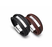 Mr.Gadget's Solutions Personalized Engraved Leather Bracelet for Men with Stainless Steel Plate - Custom Name Message Bracelet, Romantic Gift for Boyfriend Husband Anniversary Birthday (Black)