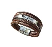 Mr.Gadget's Solutions Personalized Engraved Leather Bracelet for Men with Stainless Steel Plate - Custom Name Message Bracelet, Romantic Gift for Boyfriend Husband Anniversary Birthday (Brown)