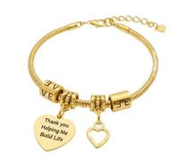 Mr.Gadget's Solutions Personalized Heart Chain Bracelet in Gold & Silver: Custom Double-Sided Engraving (Gold, Single S)