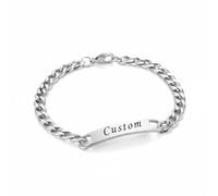 Mr.Gadget's Solutions Personalized ID Bracelet for Men Stainless Steel Cuban Curb Link Chain Custom Engrave Bar Bracelet Bangle With Box as a Gift