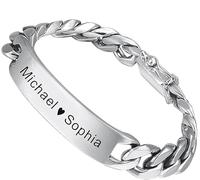 Mr.Gadget's Solutions Personalized ID Bracelet for Men Stainless Steel Cuban Curb Link Chain Custom Engrave Bar Bracelet Bangle With Box as a Gift