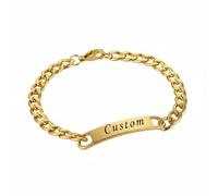 Mr.Gadget's Solutions Personalized ID Bracelet for Men Women Stainless Steel Cuban Curb Link Chain Custom Engrave Bar Bracelet Bangle with Gift Box Include