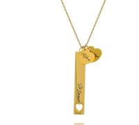 Mr.Gadget's Solutions Personalized Layered Devotion Signature Necklace - Custom Engraved Open Heart Bar & Mini Heart Charm - Gold & Silver Stainless Steel (Gold, Bar + Heart Double Side)