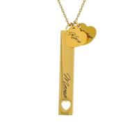 Mr.Gadget's Solutions Personalized Layered Devotion Signature Necklace - Custom Engraved Open Heart Bar & Mini Heart Charm - Gold & Silver Stainless Steel (Gold, Bar + Heart Single Side)