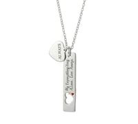 Mr.Gadget's Solutions Personalized Layered Devotion Signature Necklace - Custom Engraved Open Heart Bar & Mini Heart Charm - Gold & Silver Stainless Steel (Silver, Bar + Heart Single Side)
