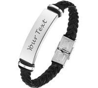 Mr.Gadget's Solutions Personalized Men's Bracelet, Engraved Leather Bracelet for Men, Father's Day Bracelet, Daughter and Son Gifts with Any Name and Text for Him, Men, Dad, Father (Silver)