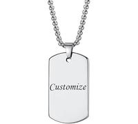 Mr.Gadget's Solutions Personalized Name Pendant Necklace - Custom Engraved Heart, Round & Dog Tag Styles - Stainless Steel Jewelry for Men & Women - Silver (Rectangle)