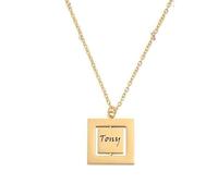 Mr.Gadget's Solutions Personalized Necklace for Women Gold/Silver Plated Engraved Necklace Initial Necklace Custom Gifts for Her Valentine's, Birthday, Mother's Day, Christmas (Square, Gold)