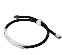 Mr.Gadget's Solutions Personalized Rope Bracelet with Stainless Steel Engraved Bar - Custom Name Date ID Bracelet for Men Women - Adjustable Cord Jewelry Gift (Silver)