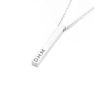 Mr.Gadget's Solutions Personalized Silver 3D Slim Bar Necklace - Custom 4-Sided Vertical Engraving - Tarnish-Proof Stainless Steel Mirror Finish (Rege Italic, Front + Back)