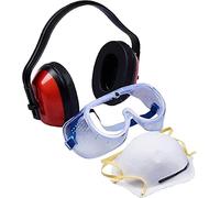 Mr. Gadget's Solutions Set Of 3 DIY Protection Set Hearing Eye Dust Air Safety Protection Included Construction Mask + Goggles + Ear Defender Kit