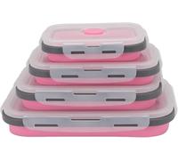 Mr.Gadget's Solutions Silicone Collapsible Food Storage Containers Silicone Lunch Box, Collapsible Food Storage Container with Lids for Microwave & Freezer & Dishwasher Safe (Pink,4-Pack)