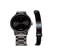 Mr. Gadget's Solutions Watch Bracelet Men's Gift Set Stainless Steel Quartz Dial Buckle 2 Leather Bracelets Birthday Gifts Box for Boys